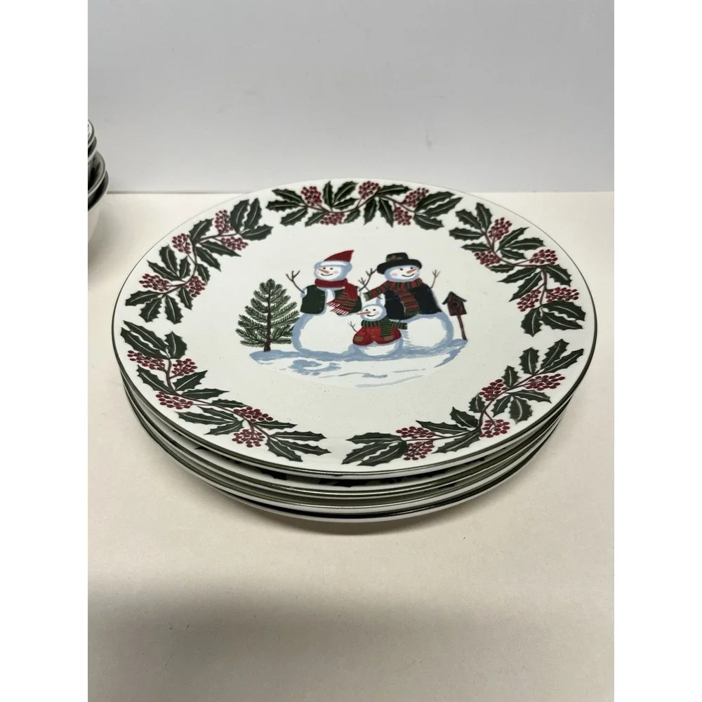 Set of 4 -  GEI Snowman Family and Christmas Tree Dinner Plate 10.5